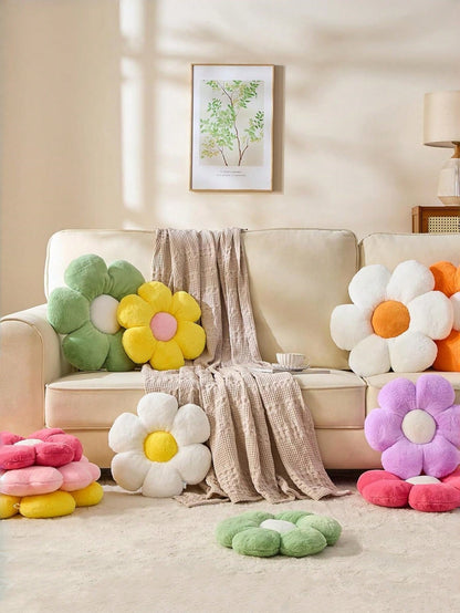 Floral Throw Pillow, Soft & Cute 6-Petal Flower Decorative Pillow With Faux Rabbit Fur, Suitable For Spring Bedroom, Sofa, Living Room And Other Home Decor