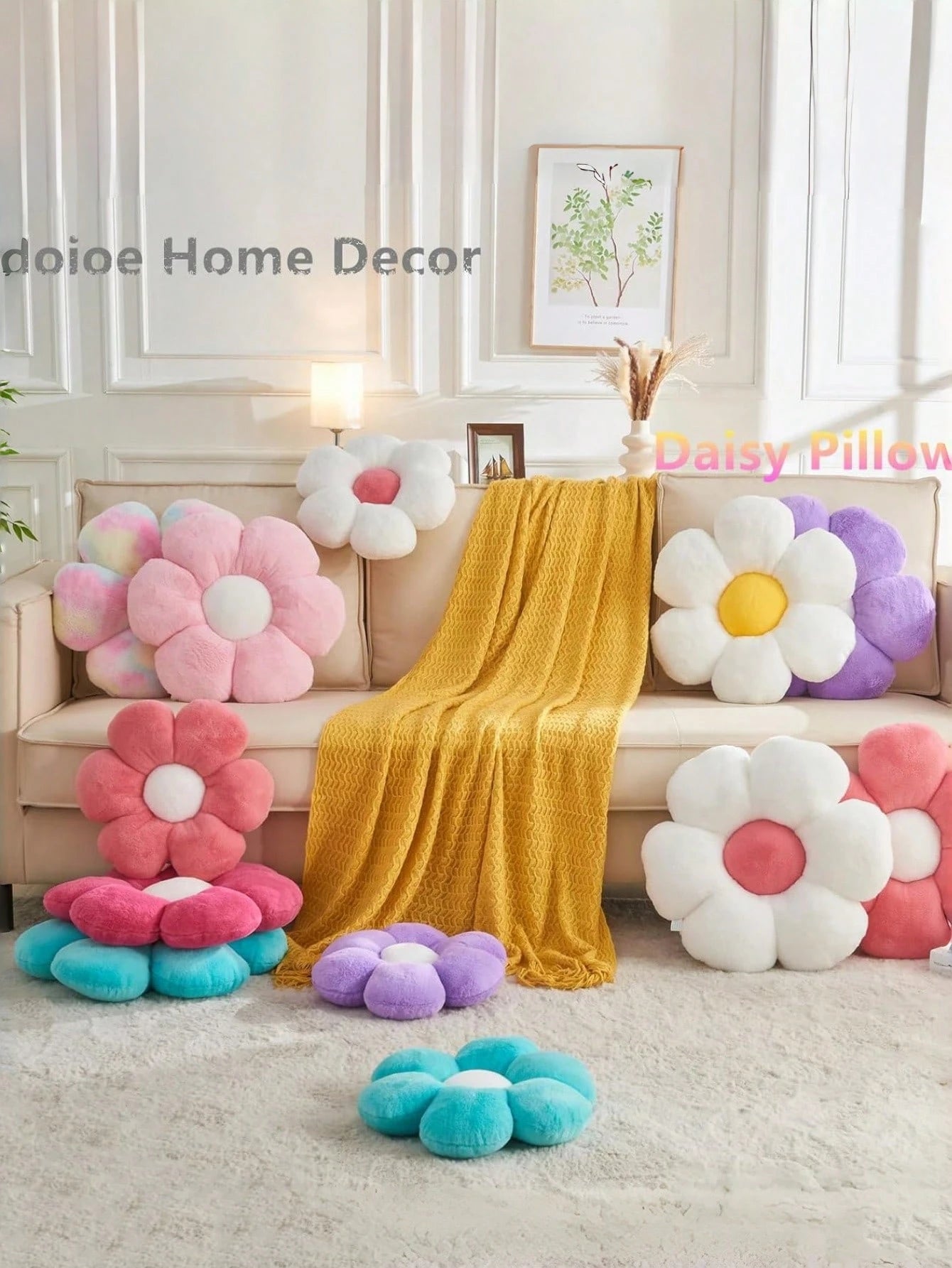 Floral Throw Pillow, Soft & Cute 6-Petal Flower Decorative Pillow With Faux Rabbit Fur, Suitable For Spring Bedroom, Sofa, Living Room And Other Home Decor