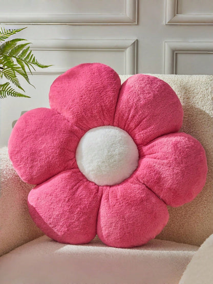 Floral Throw Pillow, Soft & Cute 6-Petal Flower Decorative Pillow With Faux Rabbit Fur, Suitable For Spring Bedroom, Sofa, Living Room And Other Home Decor