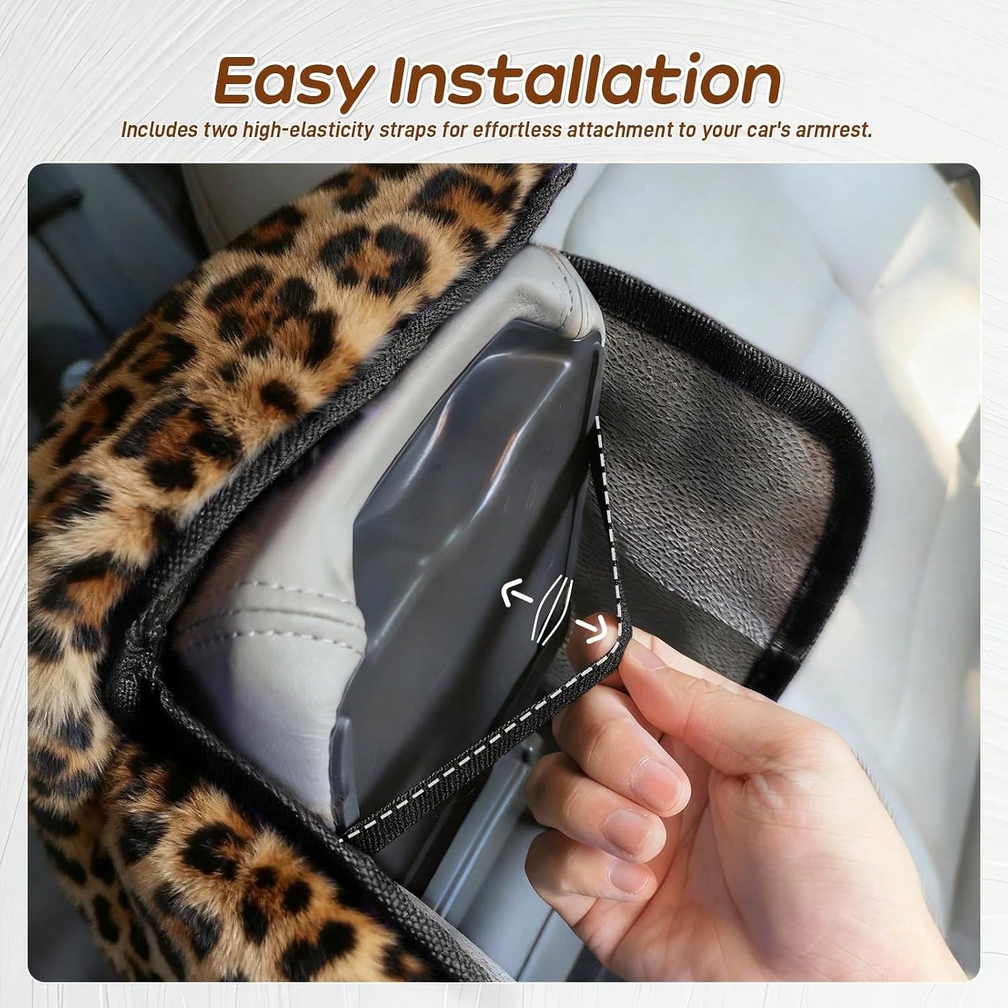 Fluffy Car Armrest Cover With Side Pockets U2013 Plush Fuzzy Fur Center Console Armrest Cushion Pad, Universal Winter Car Interior Protector, Soft Arm Rest Cover With Storage For Women &Amp; Men (Leop