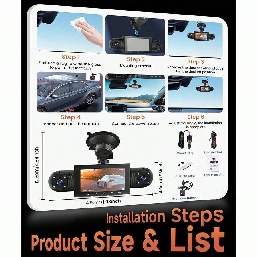 FLYANT Driving Recorder With 1080 High-Definition Front And Rear, Screen For Loop Recording, Dual & 4-Channel Driving Recorder, Super Night Vision, 24-Hour Parking Monitoring, C-Type, Wide Dynamic Ra