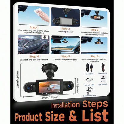 FLYANT Driving Recorder With 1080 High-Definition Front And Rear, Screen For Loop Recording, Dual & 4-Channel Driving Recorder, Super Night Vision, 24-Hour Parking Monitoring, C-Type, Wide Dynamic Ra