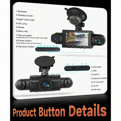 FLYANT Driving Recorder With 1080 High-Definition Front And Rear, Screen For Loop Recording, Dual & 4-Channel Driving Recorder, Super Night Vision, 24-Hour Parking Monitoring, C-Type, Wide Dynamic Ra