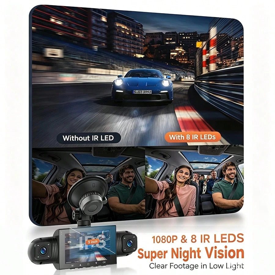 FLYANT Driving Recorder With 1080 High-Definition Front And Rear, Screen For Loop Recording, Dual & 4-Channel Driving Recorder, Super Night Vision, 24-Hour Parking Monitoring, C-Type, Wide Dynamic Ra