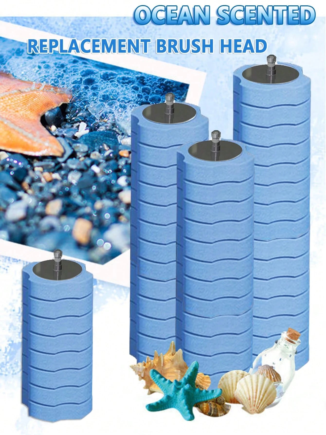FoBianJie Blue Ocean Easy-Attach Disposable Toilet Cleaning Refills-Effortless Bowl, Sponge Heads, EssentialBathroom Brush Replacements For Home & School