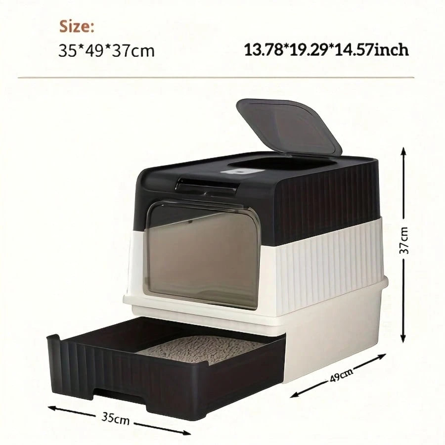 Foldable Enclosed Cat Litter Box With Drawer And Lid – Top Entry Splash-Proof Pet Toilet, Odor-Proof And Leak-Proof, Lightweight And Portable Cat Bathroom With Scoop, Space-Saving Litter Pan For Small