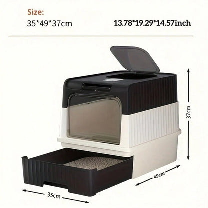 Foldable Enclosed Cat Litter Box With Drawer And Lid – Top Entry Splash-Proof Pet Toilet, Odor-Proof And Leak-Proof, Lightweight And Portable Cat Bathroom With Scoop, Space-Saving Litter Pan For Small