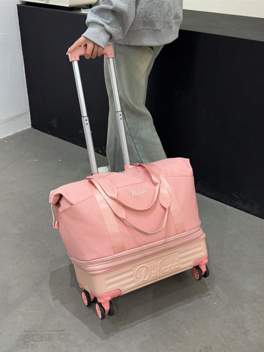 Foldable Rolling Travel Bag, Large Capacity, Fashionable And Spacious, Suitable For Women, Travel Essential, Minimalist Style, Detachable Wheels And Handle, Weekend Bag, Overnight Bag, Luggage Bag, Po