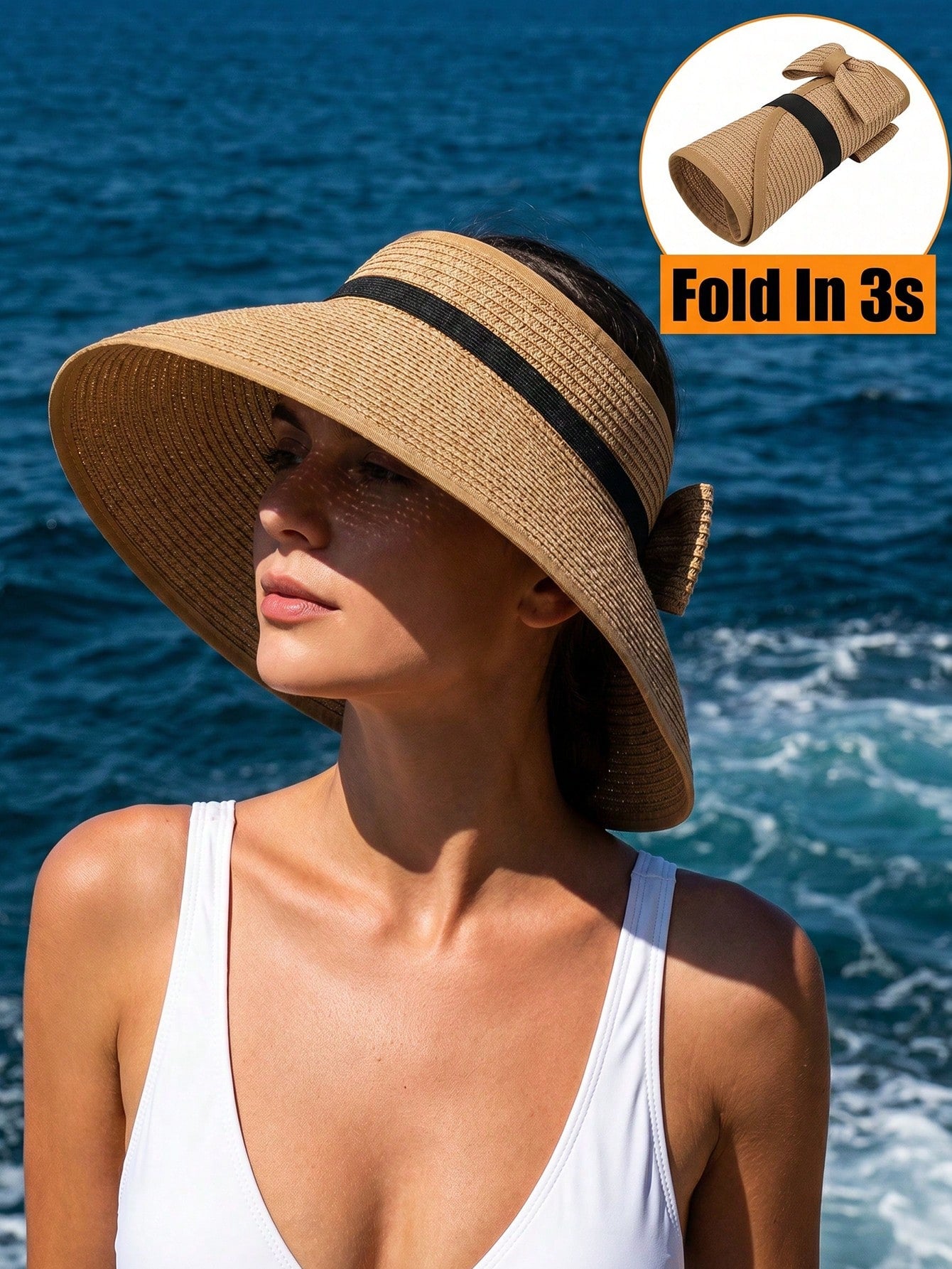 Foldable Sun Visor Hats With Sweatband Flexible And Roll Up Bow Breathable Beach Hat For Women Wide Brim Outdoor Bucket Hat To Hold Uv Away Sun Straw Hats Camping Hiking Cap Holiday Vacation Back To S