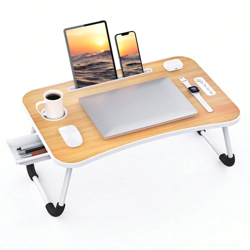 Folding Lap Desk, 23 Inch Portable Wood Black Laptop Bed Desk Lap Desk With Cup Holder, For Working Reading Writing, Eating, Watching Movies For Bed Sofa Couch Floor