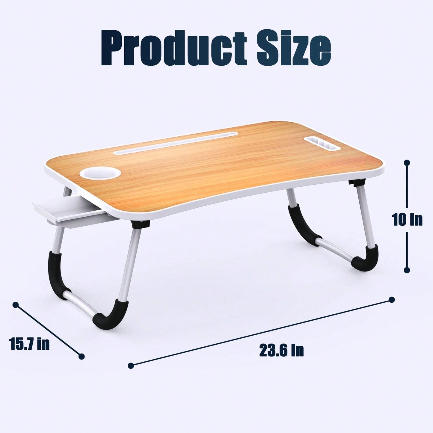 Folding Lap Desk, 23 Inch Portable Wood Black Laptop Bed Desk Lap Desk With Cup Holder, For Working Reading Writing, Eating, Watching Movies For Bed Sofa Couch Floor