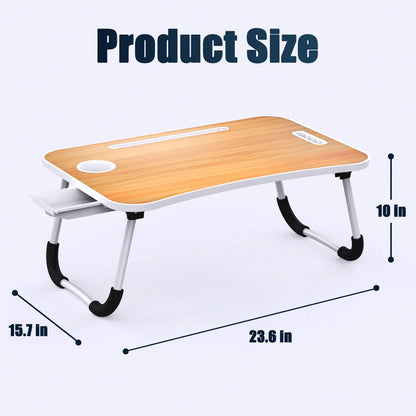 Folding Lap Desk, 23 Inch Portable Wood Black Laptop Bed Desk Lap Desk With Cup Holder, For Working Reading Writing, Eating, Watching Movies For Bed Sofa Couch Floor