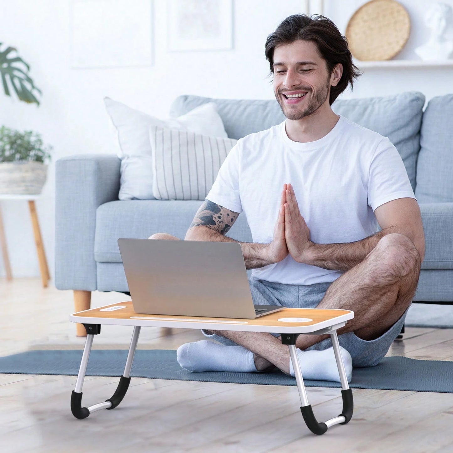 Folding Lap Desk, 23 Inch Portable Wood Black Laptop Bed Desk Lap Desk With Cup Holder, For Working Reading Writing, Eating, Watching Movies For Bed Sofa Couch Floor