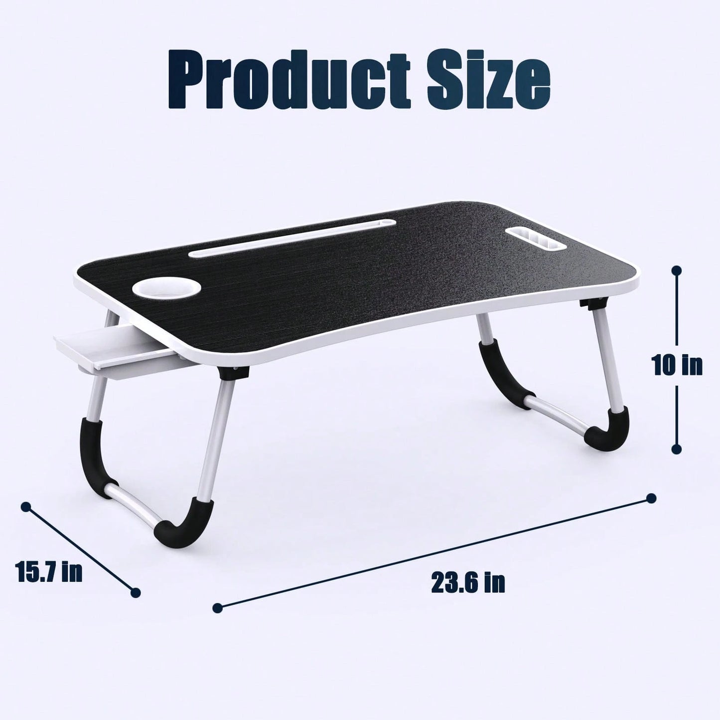 Folding Lap Desk, 23 Inch Portable Wood Black Laptop Bed Desk Lap Desk With Cup Holder, For Working Reading Writing, Eating, Watching Movies For Bed Sofa Couch Floor