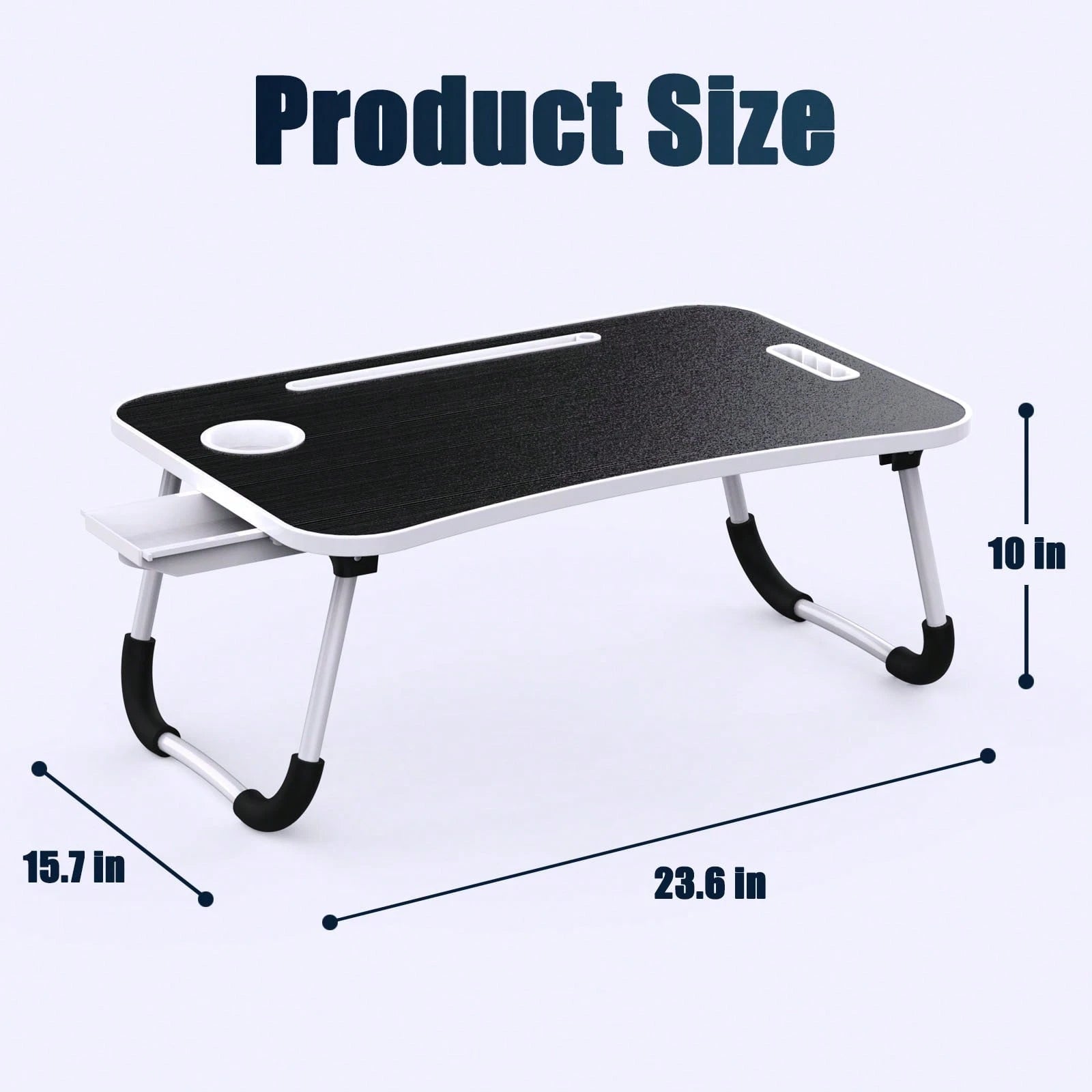 Folding Lap Desk, 23 Inch Portable Wood Black Laptop Bed Desk Lap Desk With Cup Holder, For Working Reading Writing, Eating, Watching Movies For Bed Sofa Couch Floor