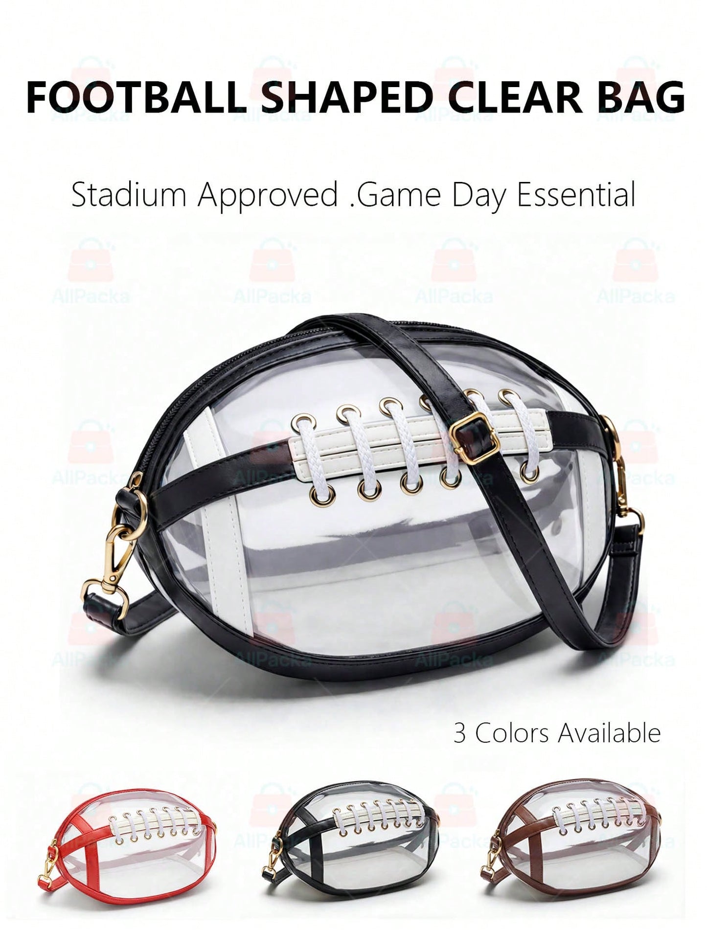 Football Shaped Clear Crossbody Bag, Stadium Approved Game Day Purse, Transparent Shoulder Bag For Sports Events