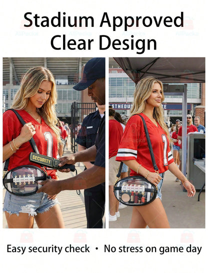 Football Shaped Clear Crossbody Bag, Stadium Approved Game Day Purse, Transparent Shoulder Bag For Sports Events