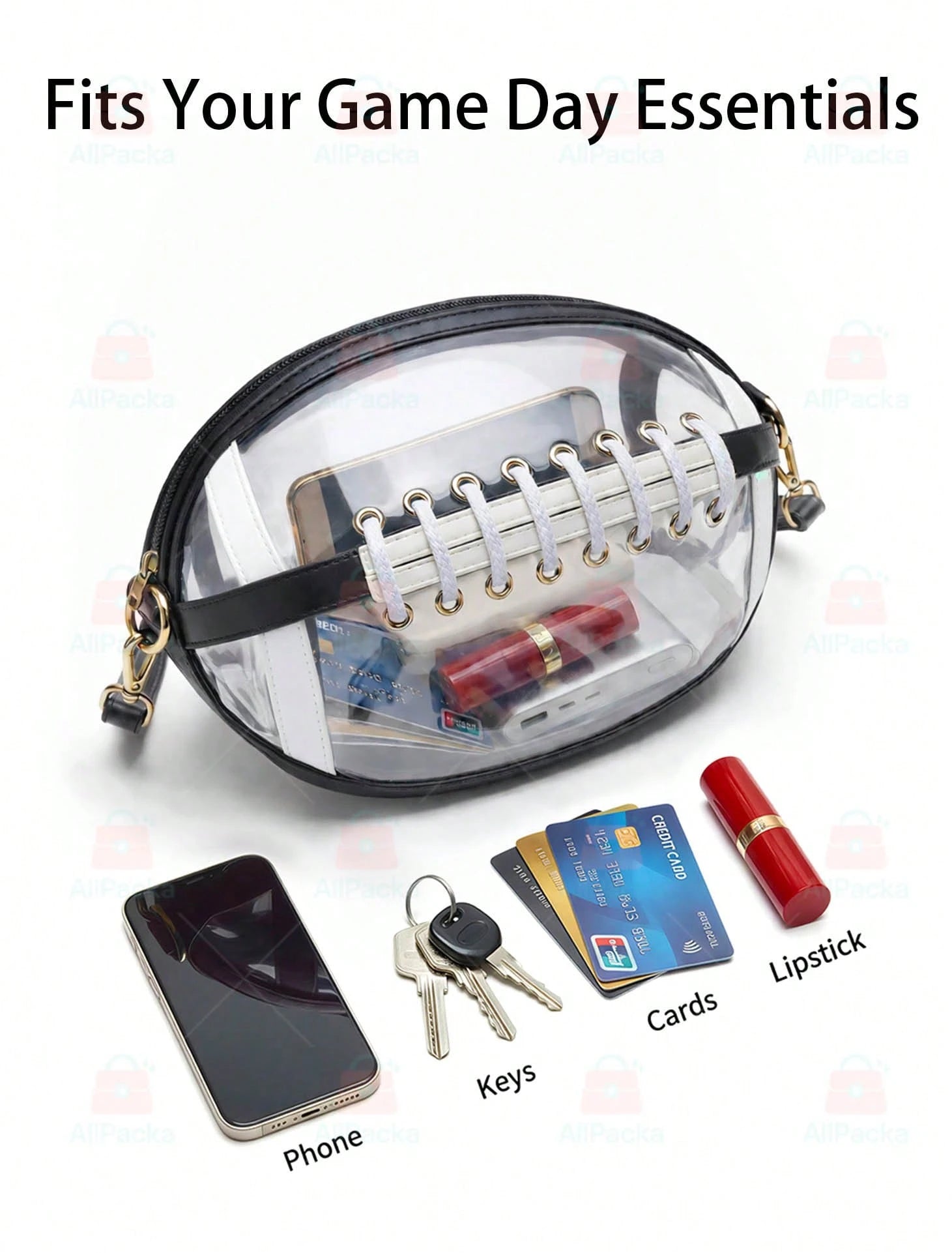 Football Shaped Clear Crossbody Bag, Stadium Approved Game Day Purse, Transparent Shoulder Bag For Sports Events