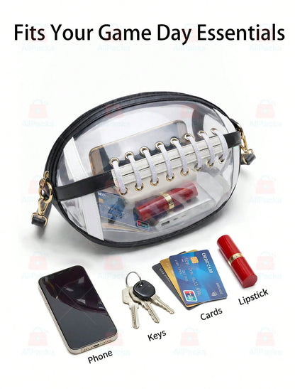 Football Shaped Clear Crossbody Bag, Stadium Approved Game Day Purse, Transparent Shoulder Bag For Sports Events