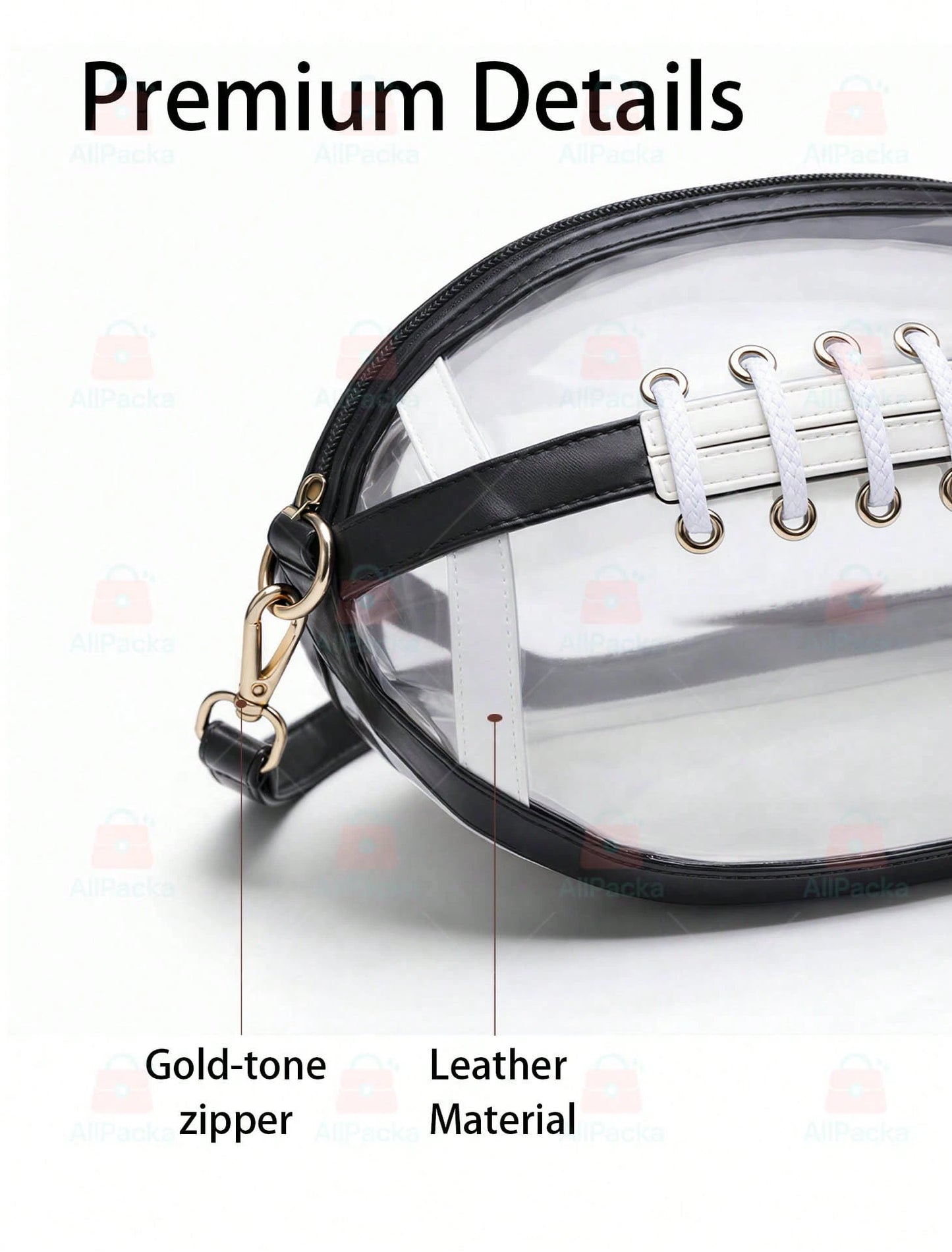 Football Shaped Clear Crossbody Bag, Stadium Approved Game Day Purse, Transparent Shoulder Bag For Sports Events