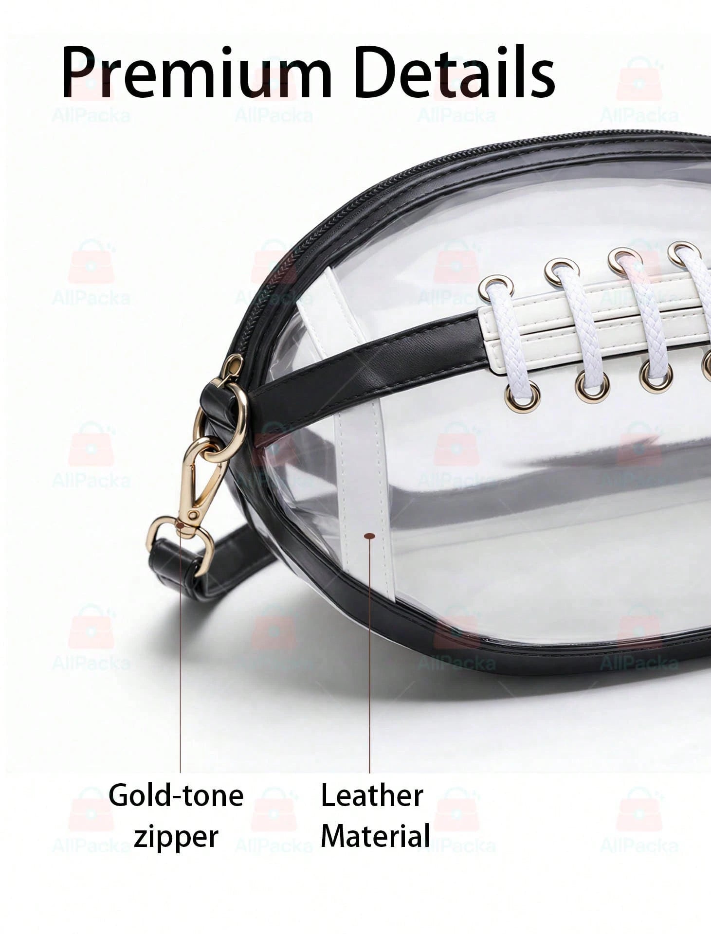 Football Shaped Clear Crossbody Bag, Stadium Approved Game Day Purse, Transparent Shoulder Bag For Sports Events