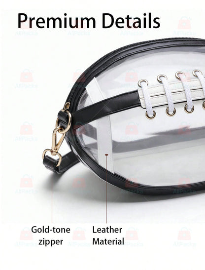 Football Shaped Clear Crossbody Bag, Stadium Approved Game Day Purse, Transparent Shoulder Bag For Sports Events