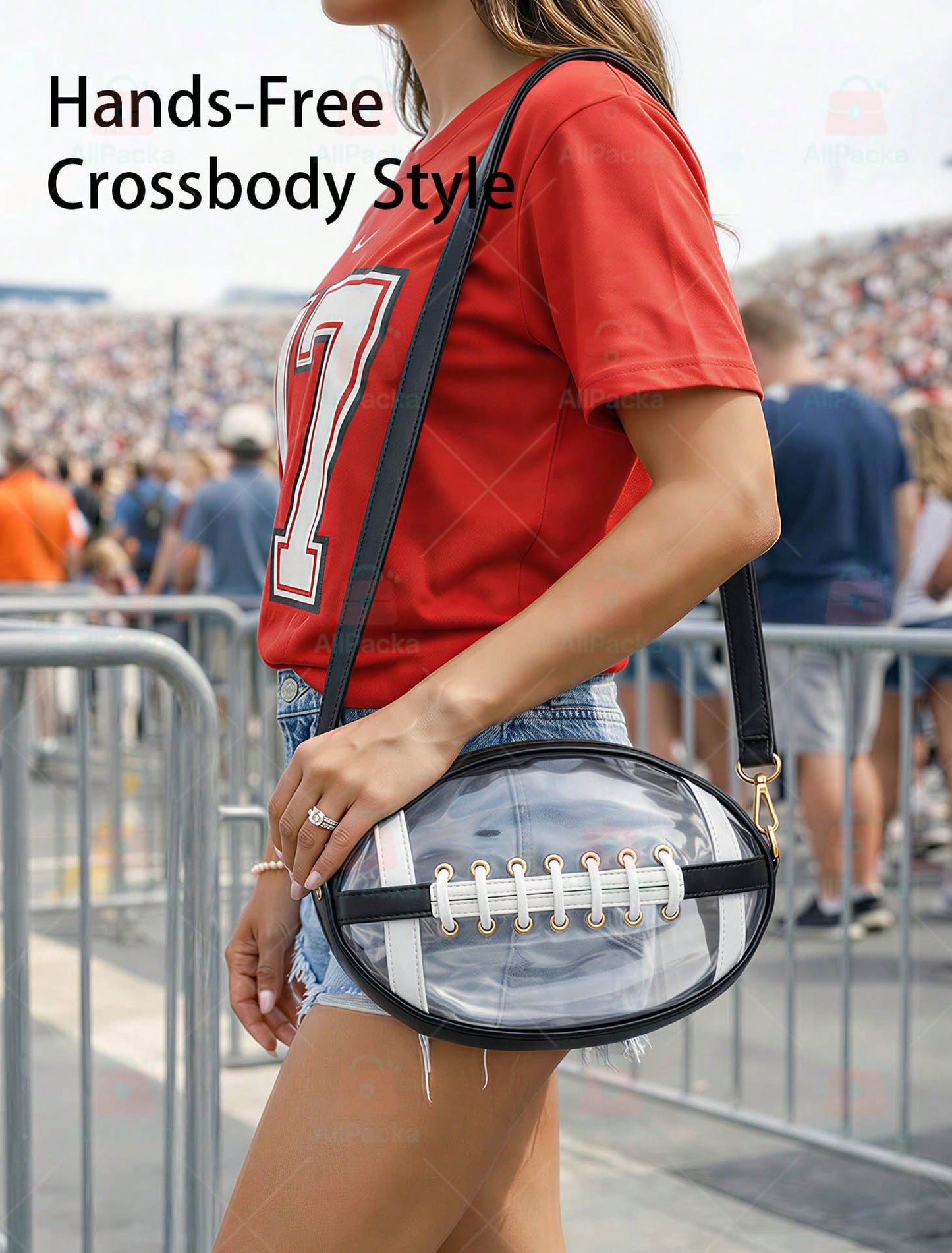Football Shaped Clear Crossbody Bag, Stadium Approved Game Day Purse, Transparent Shoulder Bag For Sports Events