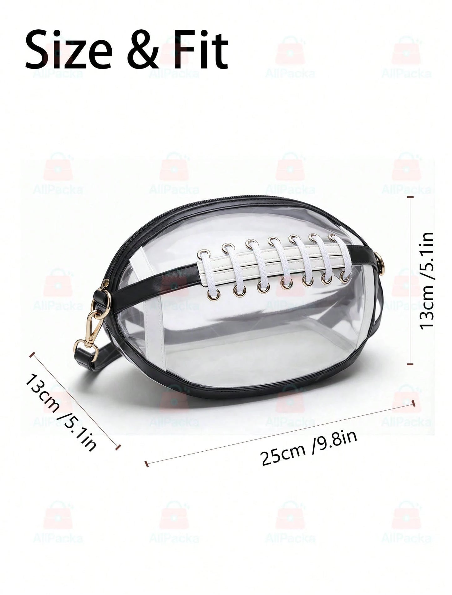Football Shaped Clear Crossbody Bag, Stadium Approved Game Day Purse, Transparent Shoulder Bag For Sports Events