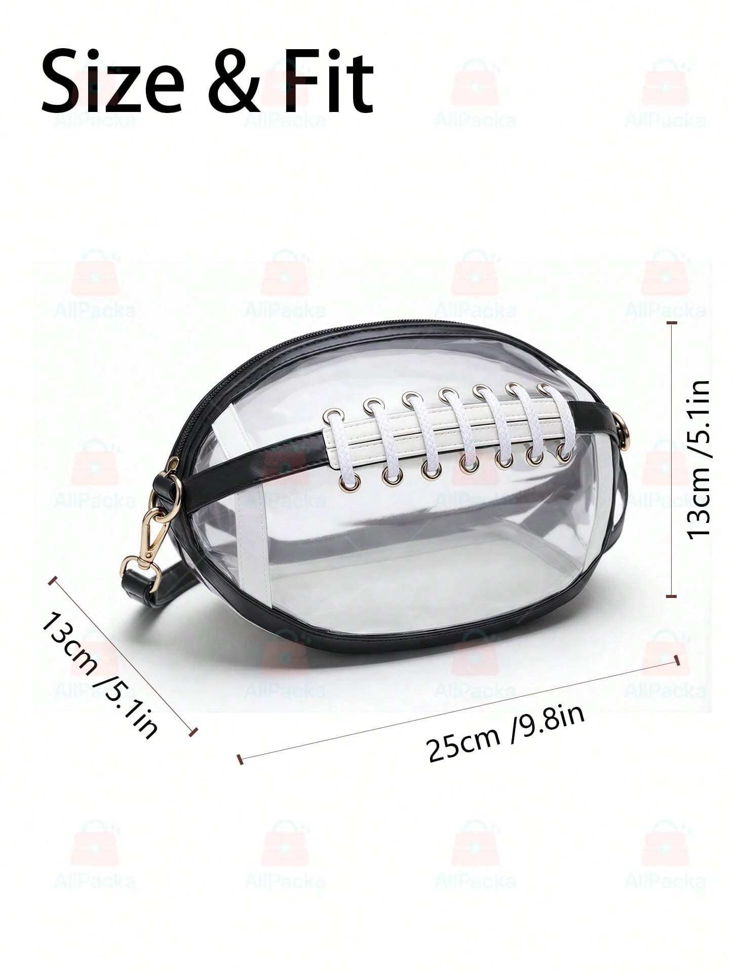 Football Shaped Clear Crossbody Bag, Stadium Approved Game Day Purse, Transparent Shoulder Bag For Sports Events