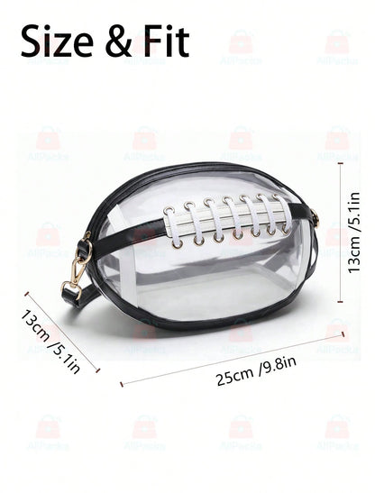 Football Shaped Clear Crossbody Bag, Stadium Approved Game Day Purse, Transparent Shoulder Bag For Sports Events