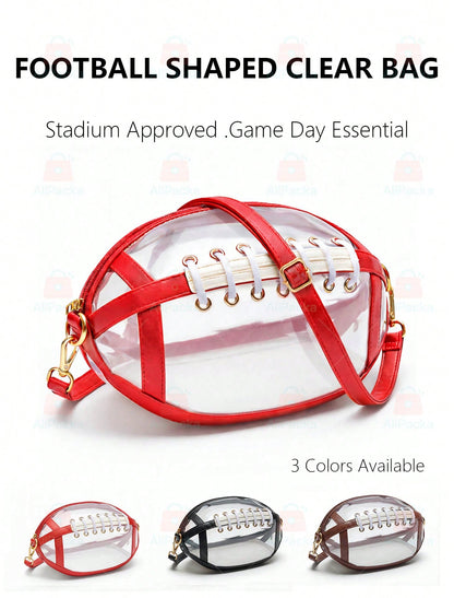 Football Shaped Clear Crossbody Bag, Stadium Approved Game Day Purse, Transparent Shoulder Bag For Sports Events