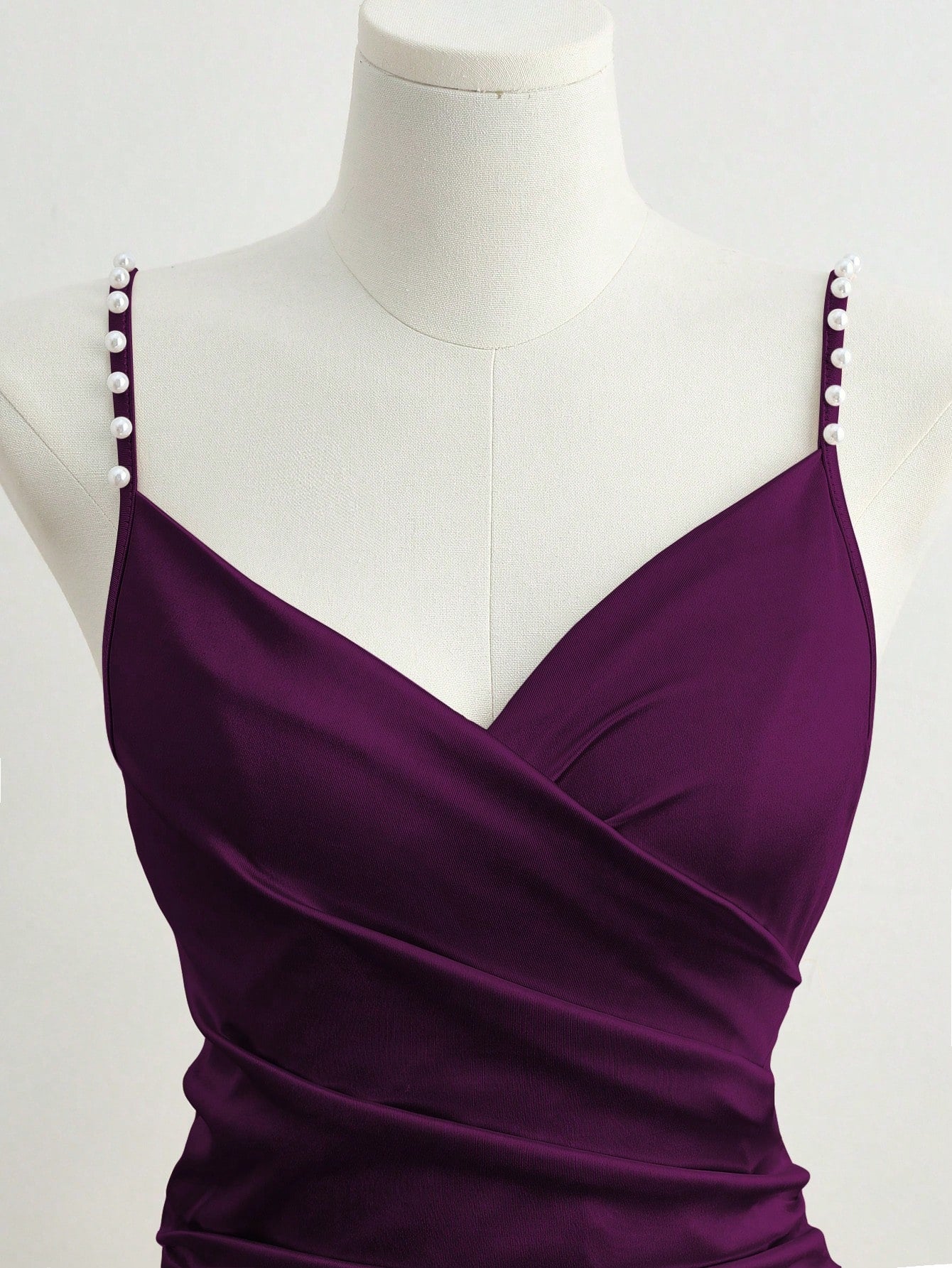 Franclia Elegant French Romantic Champagne Color Cross Collar Waist Cinching Bodycon Dress With Pearl Embellishment And Slit