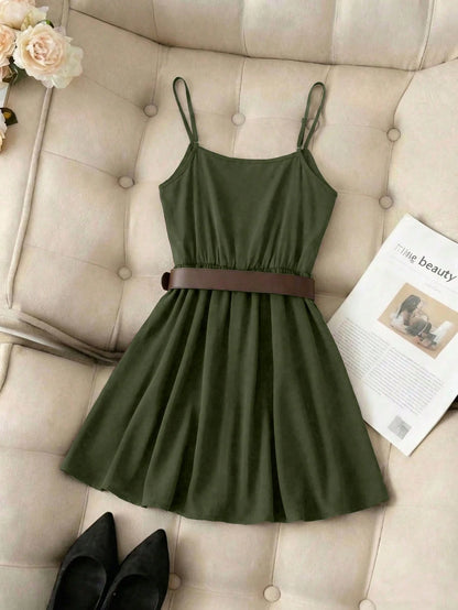 Franclia Elegant French Style Ruffle Asymmetrical Strap Cinched Waist Women Dress