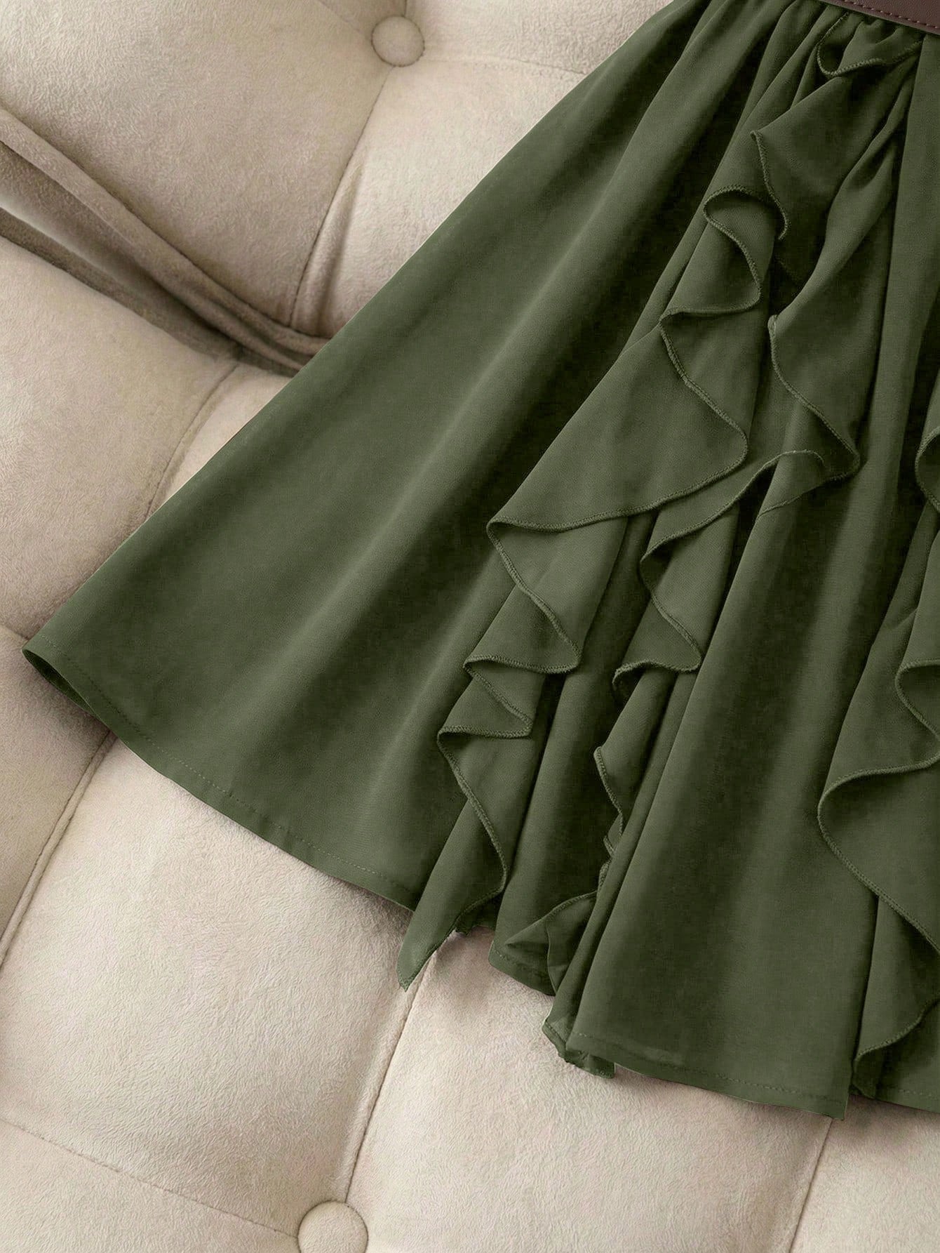 Franclia Elegant French Style Ruffle Asymmetrical Strap Cinched Waist Women Dress