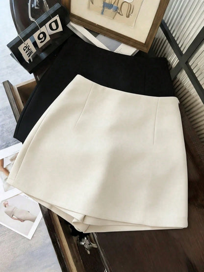 Franclia Fashionable Casual Commuter Versatile Textured Soft Fabric High Waist Slit Women Shorts/Skirt/Culottes/Hot Pants, Spring/Autumn