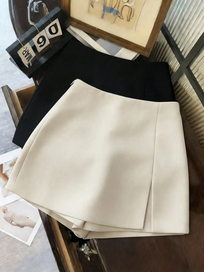 Franclia Fashionable Casual Commuter Versatile Textured Soft Fabric High Waist Slit Women Shorts/Skirt/Culottes/Hot Pants, Spring/Autumn
