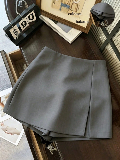 Franclia Fashionable Casual Commuter Versatile Textured Soft Fabric High Waist Slit Women Shorts/Skirt/Culottes/Hot Pants, Spring/Autumn