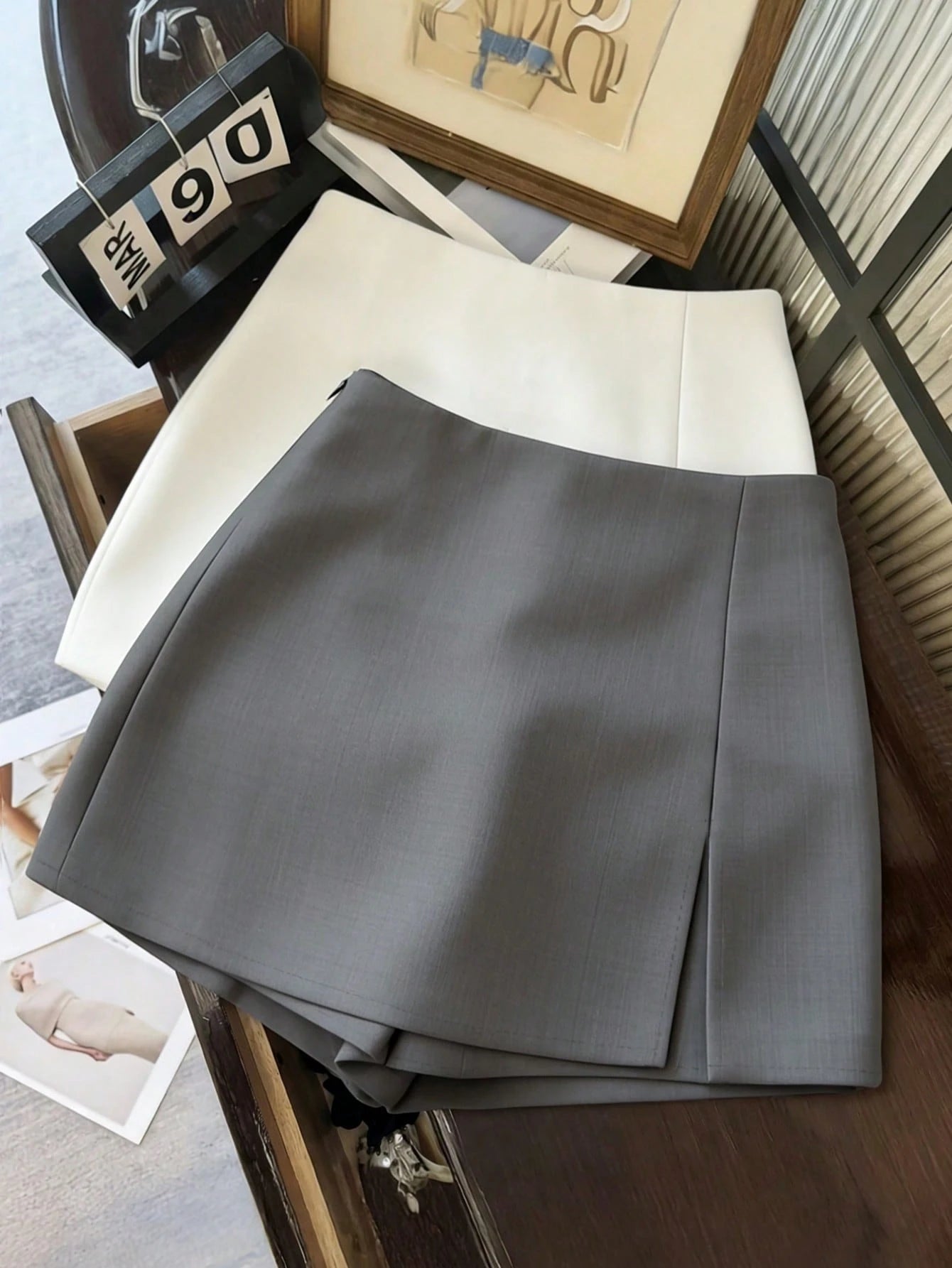 Franclia Fashionable Casual Commuter Versatile Textured Soft Fabric High Waist Slit Women Shorts/Skirt/Culottes/Hot Pants, Spring/Autumn