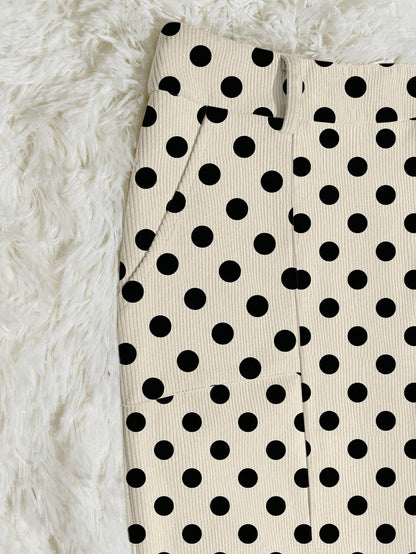 Franclia Khaki Polka Dot Print Corduroy Skirt With Patch Pockets, Slit Hem And Belt