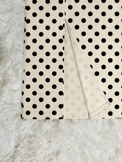 Franclia Khaki Polka Dot Print Corduroy Skirt With Patch Pockets, Slit Hem And Belt