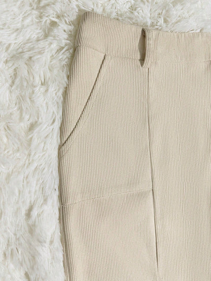 Franclia Khaki Polka Dot Print Corduroy Skirt With Patch Pockets, Slit Hem And Belt