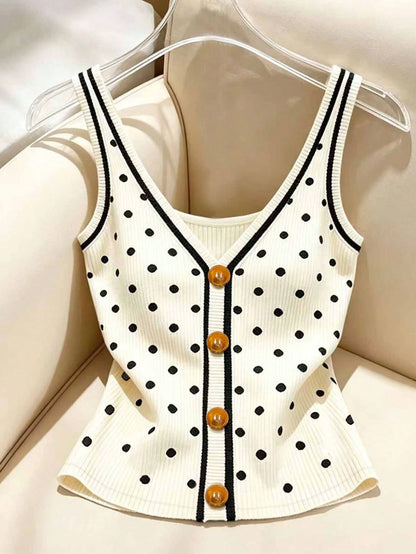 Franclia Plus Size Polka Dot Print Button Decor Vest