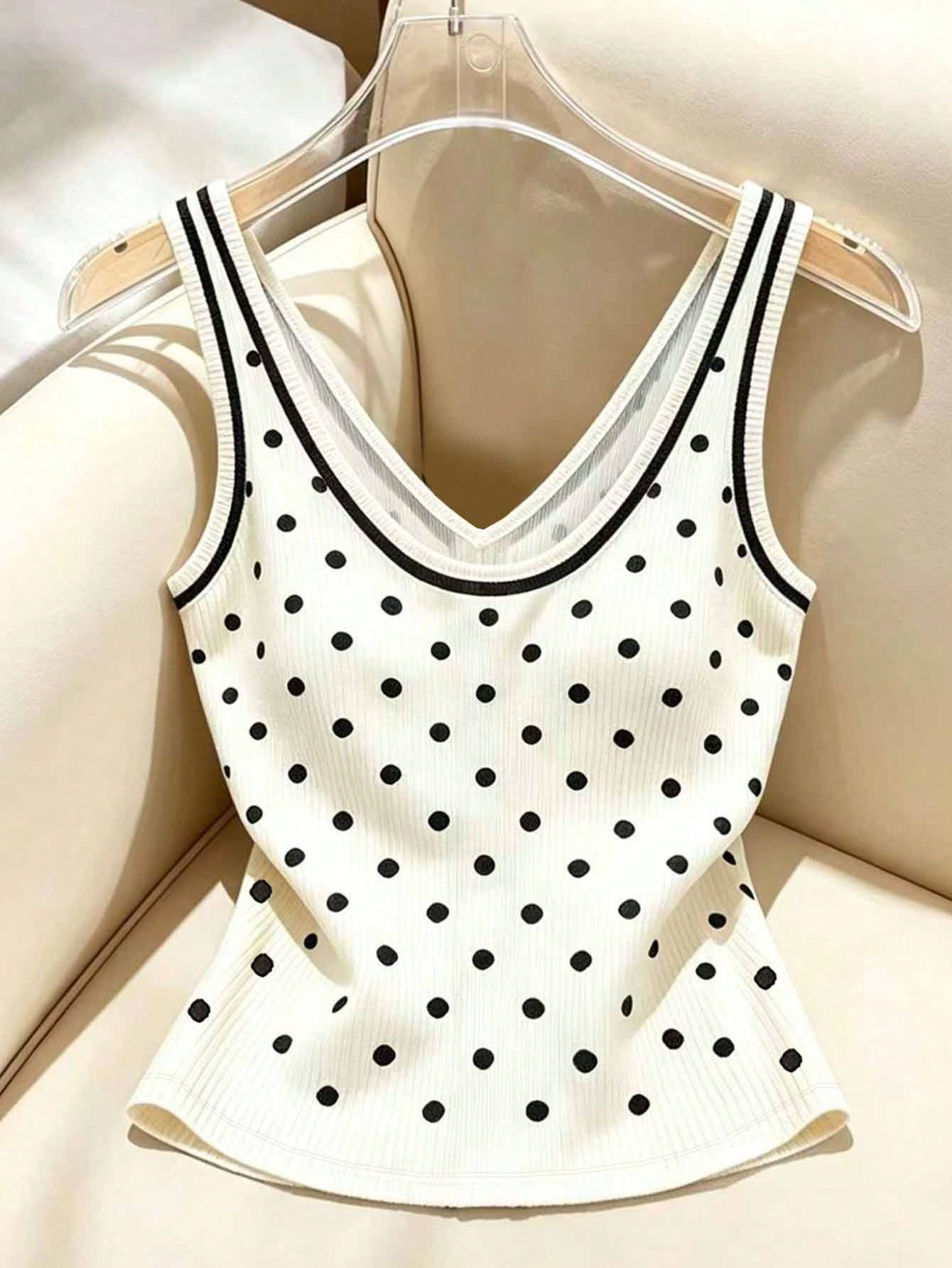 Franclia Plus Size Polka Dot Print Button Decor Vest