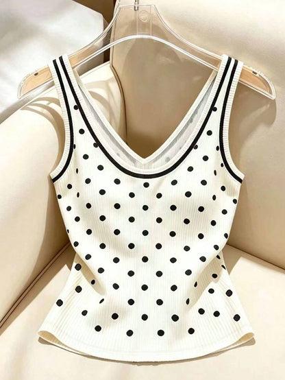 Franclia Plus Size Polka Dot Print Button Decor Vest