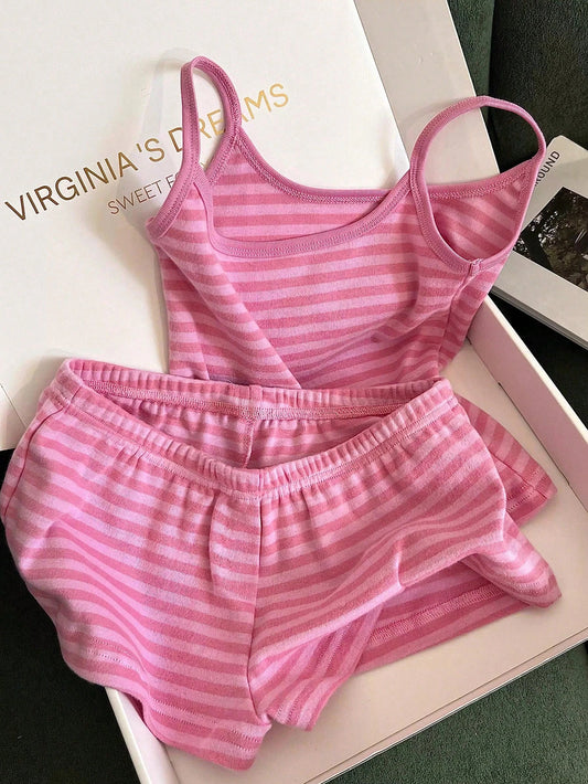 Franclia Women's Casual Vacation Striped Camisole Top And Shorts 2 Pieces Set