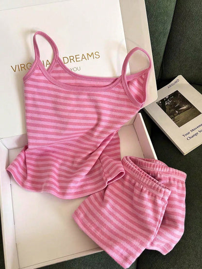 Franclia Women's Casual Vacation Striped Camisole Top And Shorts 2 Pieces Set