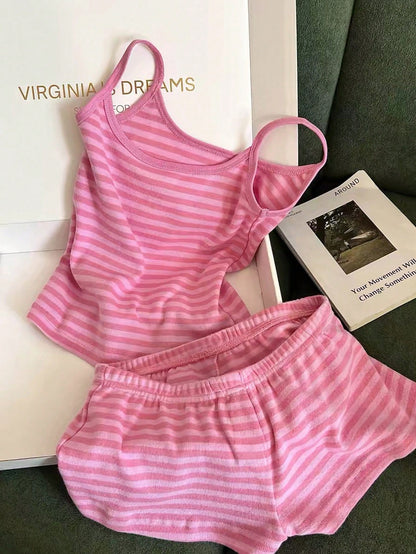 Franclia Women's Casual Vacation Striped Camisole Top And Shorts 2 Pieces Set