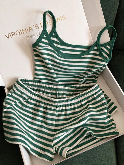 Franclia Women's Casual Vacation Striped Camisole Top And Shorts 2 Pieces Set