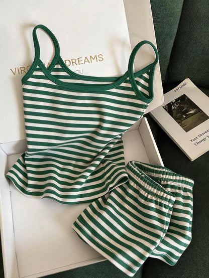 Franclia Women's Casual Vacation Striped Camisole Top And Shorts 2 Pieces Set
