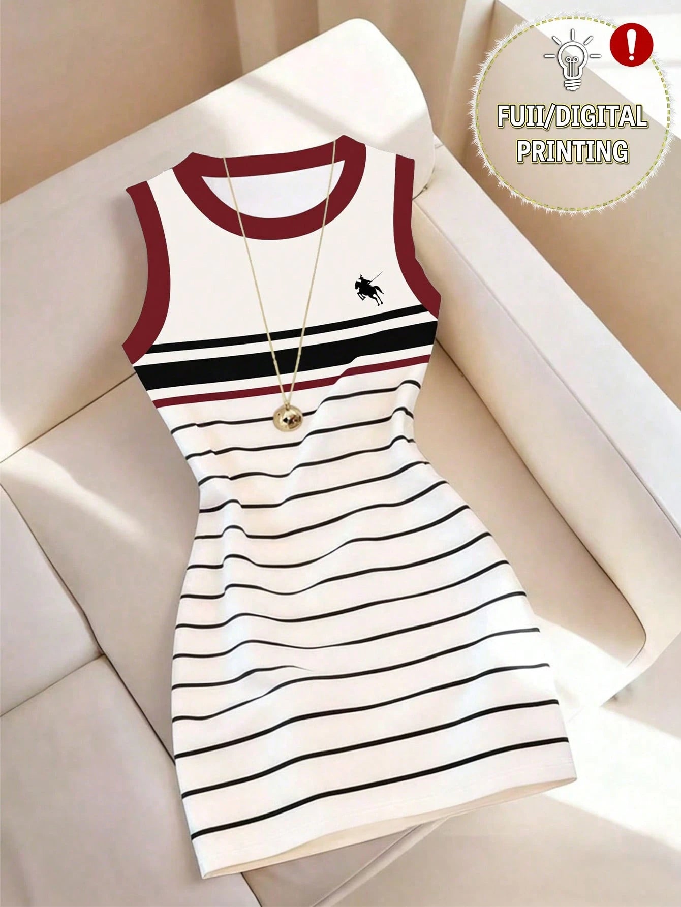 Franclia Women's Mid-Length Dress, Retro Red Trim Contrast Stripe Camisole Dress, Bodycon Slim Fit Mini Dress, Sexy Casual Versatile Summer Dress